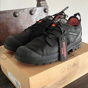 Palladium Black and Orange Sneakers with Rugged Sole